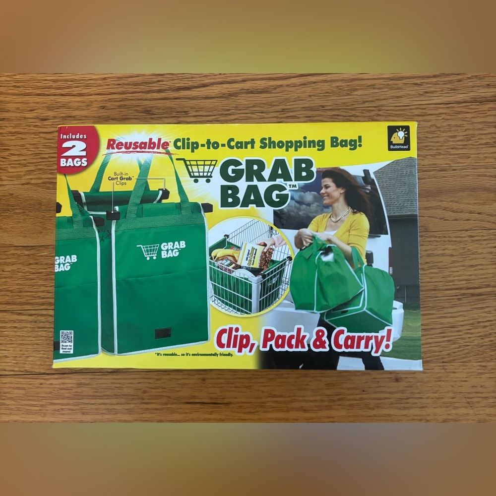 BulbHead Grab Bag Clip-To-Cart Reusable Grocery Shopping Bags Green 2 Pack New